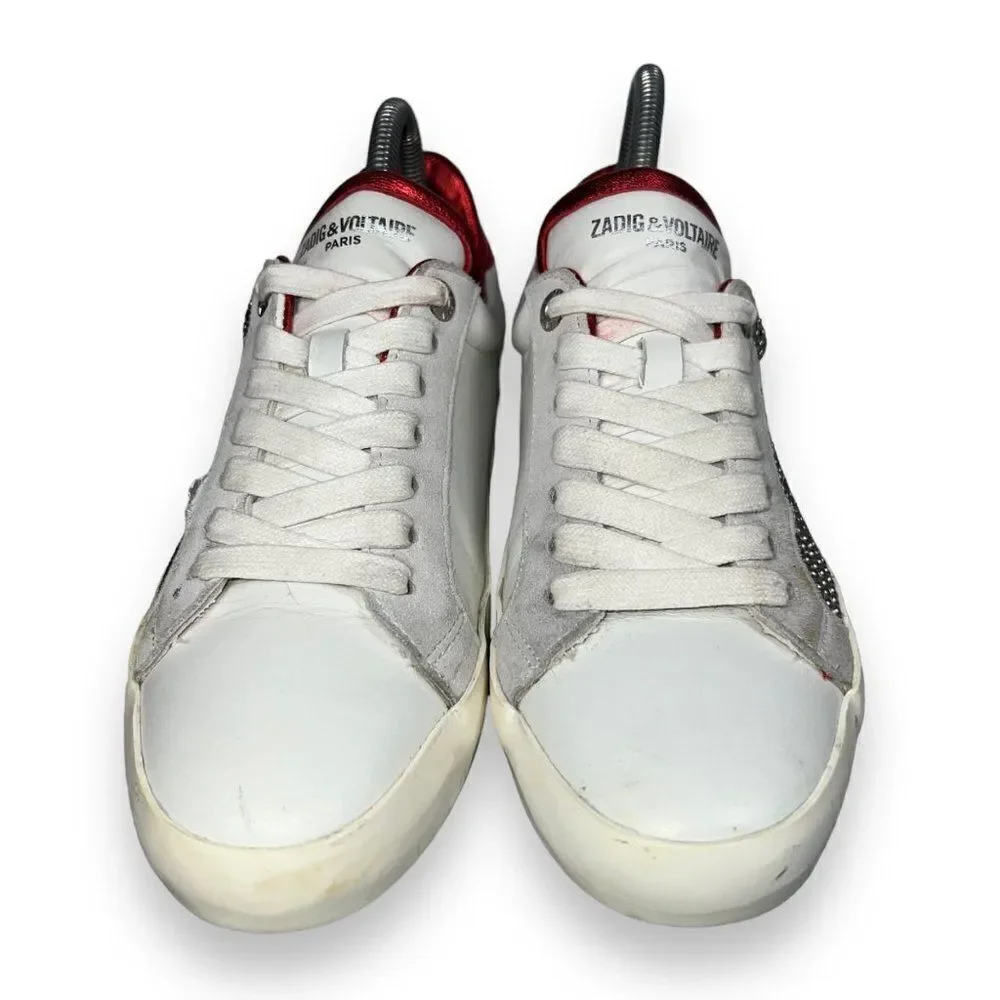 Zadig & Voltaire Stud Casual Leather Sneakers White / Red‎ / Silver Women's 39 - Picture 3 of 11